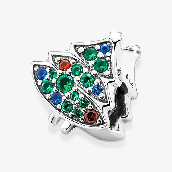 Hạt Vòng Charm Pandora 790018C01 Silver Christmas Tree Màu Xanh Bạc