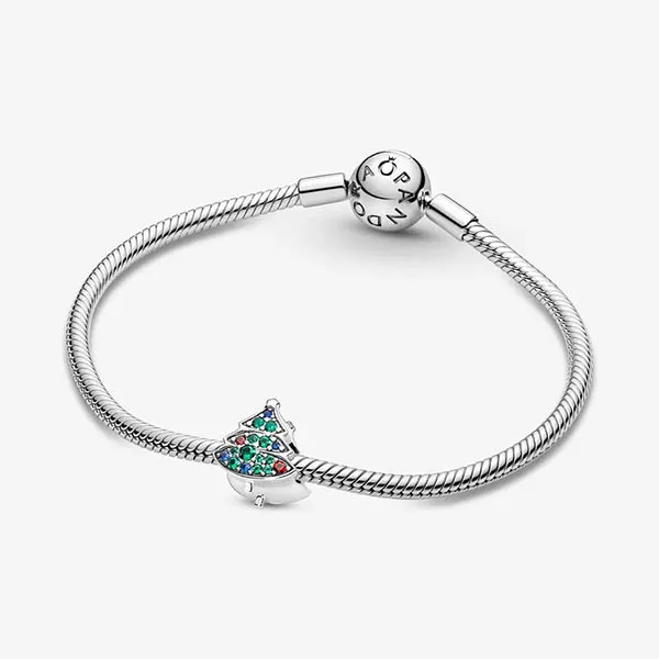 Hạt Vòng Charm Pandora 790018C01 Silver Christmas Tree Màu Xanh Bạc
