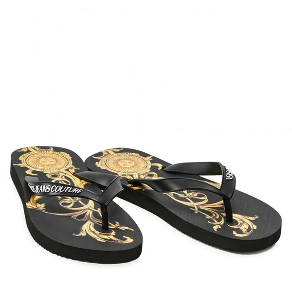 Dép Xỏ Ngón Versace Jeans Couture 72YA3SQ7 ZS191 G89 Màu Đen - Vàng Size 42