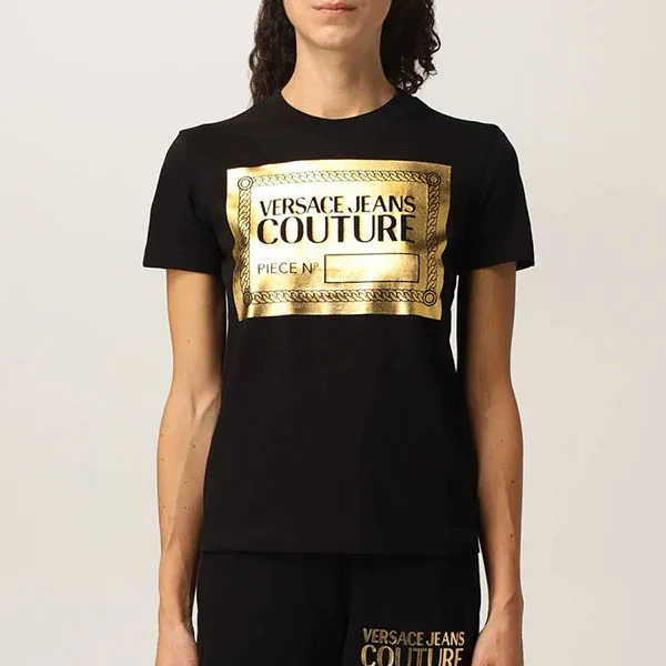 Áo Phông Versace Jeans Couture Etichetta Logo-Orint T-shirt Màu Đen