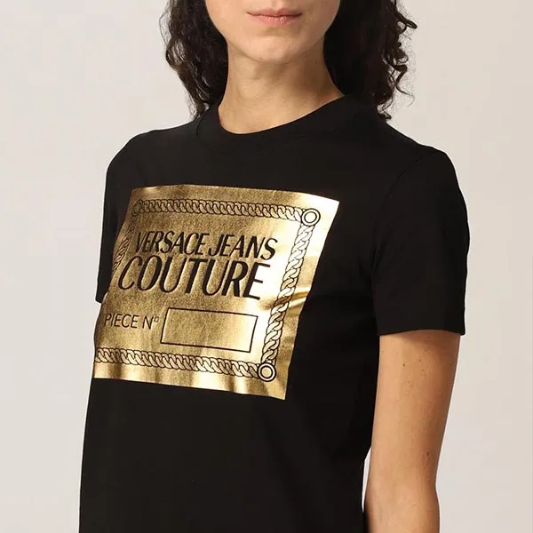 Áo Phông Versace Jeans Couture Etichetta Logo-Orint T-shirt Màu Đen