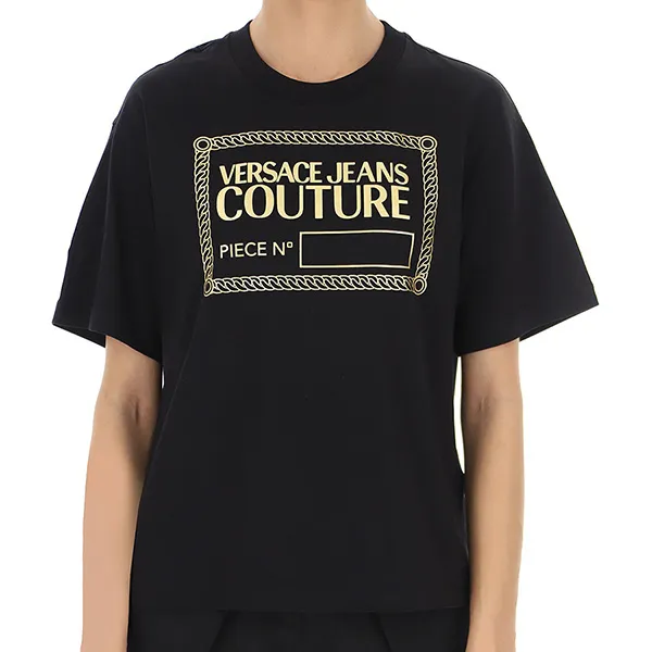 Áo Phông Versace Jeans Couture T-Shirt Nera Con Logo Dorato Per Donna 71HAHT13 CJ00T G89 Màu Đen - 3