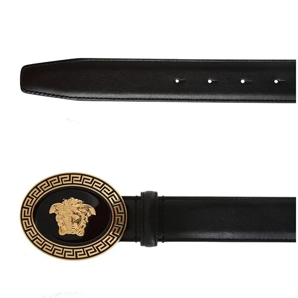 Thắt Lưng Nam Versace Black Leather Medusa Buckle Belt DCU4949 DVTP1 D41OH Màu Đen