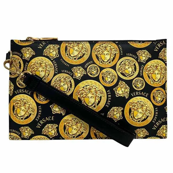Túi Cầm Tay Versace Black Baroque Print Leather Pouch Clutch Wristlet Bag Màu Đen Vàng - Túi xách - Vua Hàng Hiệu