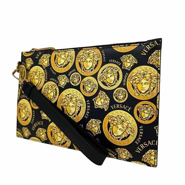 Túi Cầm Tay Versace Black Baroque Print Leather Pouch Clutch Wristlet Bag Màu Đen Vàng - Túi xách - Vua Hàng Hiệu