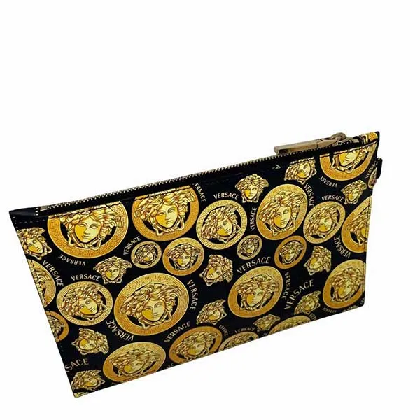 Túi Cầm Tay Versace Black Baroque Print Leather Pouch Clutch Wristlet Bag Màu Đen Vàng - Túi xách - Vua Hàng Hiệu