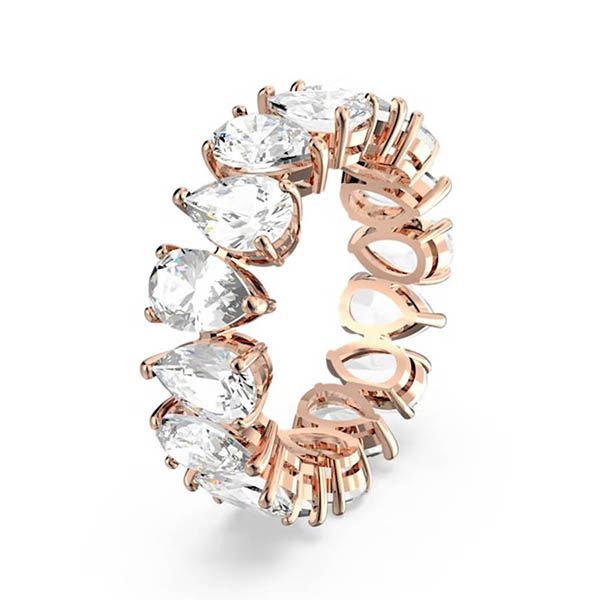 Nhẫn Swarovski Vittore Ring Pear Cut, White, Rose Gold-Tone Plated 5586164 Màu Vàng Hồng Size 50 - 4