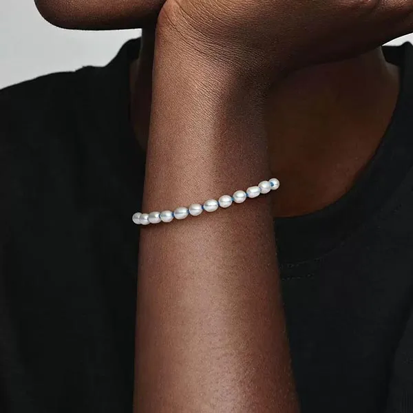 Vòng Đeo Tay Pandora Freshwater Cultured Pearl Blue Cord Chain Bracelet 591689C01 Màu Trắng Bạc