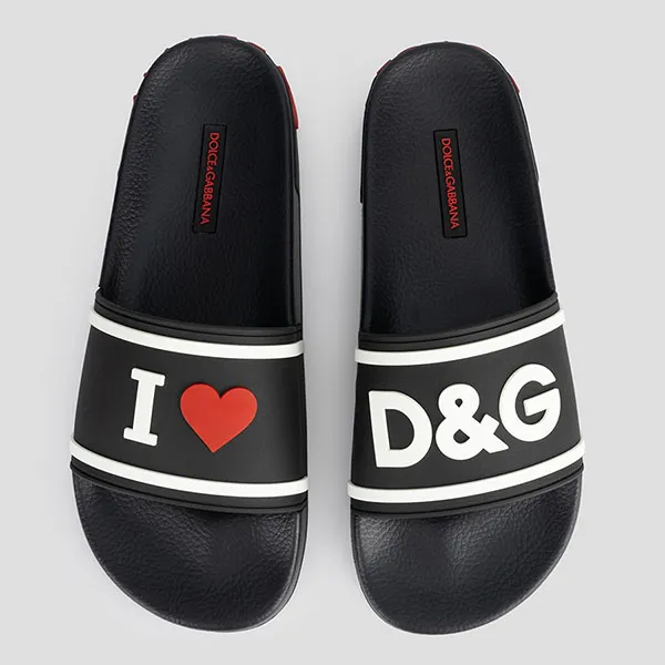 Dép Dolce & Gabbana D&G I Love DG Rubber Slides CW0142 AO235 8B438 Màu Đen