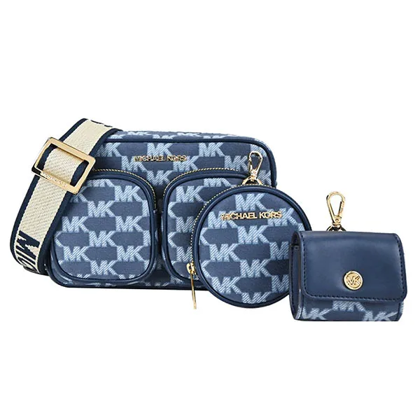 Túi Đeo Chéo Michael Kors MK Jet Set Kèm 2 Túi Nhỏ Màu Xanh Navy