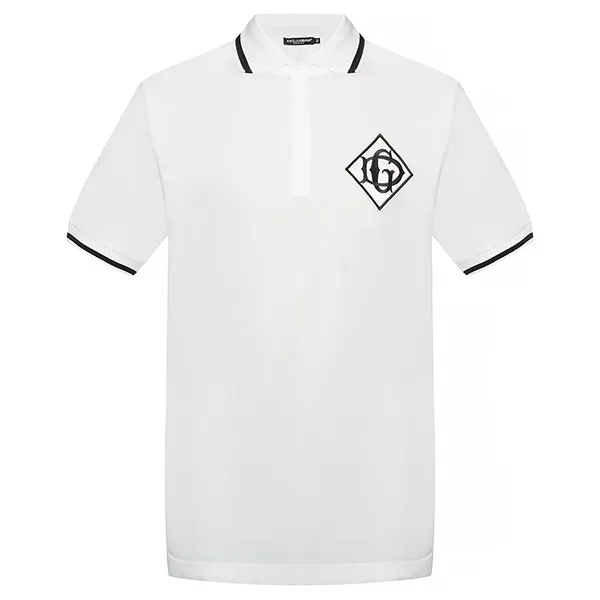 Áo Polo Nam Dolce & Gabbana D&G Logo-Embroidered G8LB0Z G7TWE W0800 Màu Trắng
