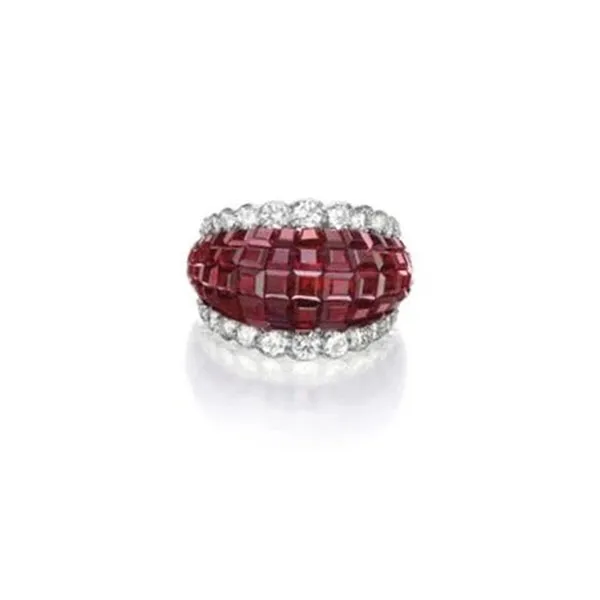 Nhẫn Jewery Luxury A Mystery Set Red Ruby Zirconia And Moissanite Diamond Ring Màu Đỏ Ruby