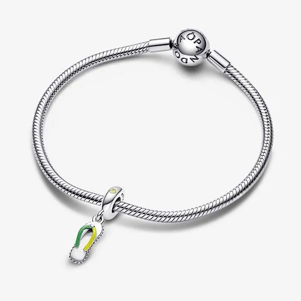Hạt Vòng Charm Pandora Flip-Flop Dangle 792197C01 Màu Bạc Xanh