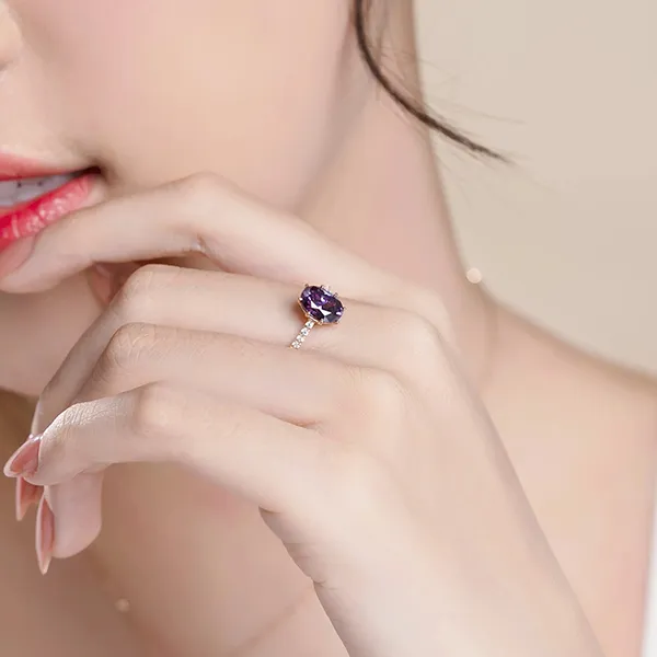 Nhẫn Huy Thanh Jewelry NPTB 290 - 14K - Đá Cubic Zirconia Và Đá Màu Amethyts Màu Vàng Hồng
