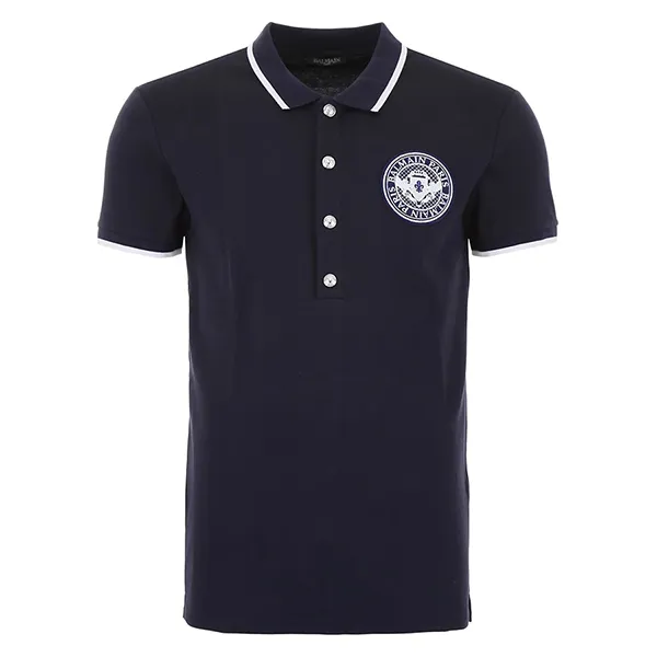 Áo Polo Balmain Logo Patch RH10008-J006 Màu Xanh Navy