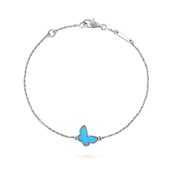 Vòng Đeo Tay Jewery Luxury Alhambra Butterfly Turquoise Gold 18k White Gold Bản 9mm Màu Vàng Trắng