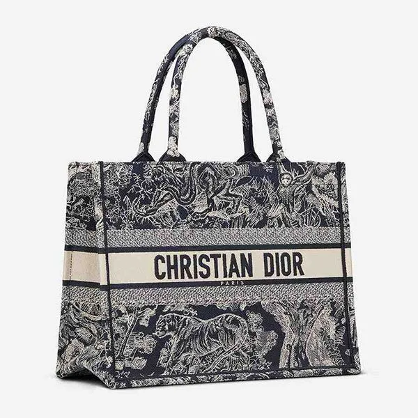 Túi Tote Dior Book Tote Blue Toile De Jouy Reverse Embroidery Medium Màu Xanh Blue