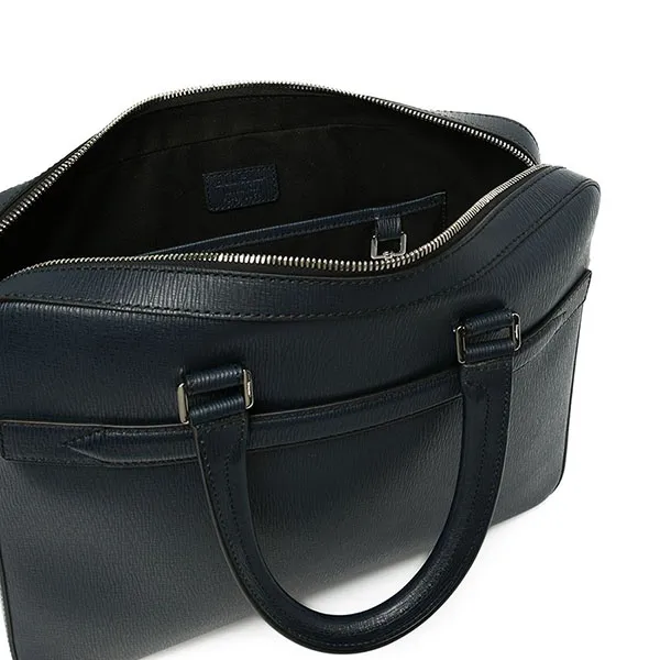 Cặp Xách Tay Salvatore Ferragamo Rained-Texture Laptop Bag Màu Xanh Đậm