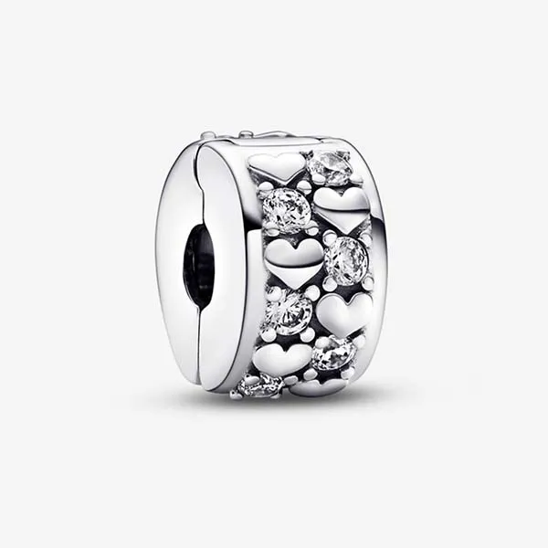 Hạt Vòng Charm Pandora Infinite Hearts Sparkling Clip 792235C01 Màu Bạc