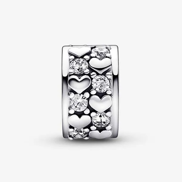 Hạt Vòng Charm Pandora Infinite Hearts Sparkling Clip 792235C01 Màu Bạc