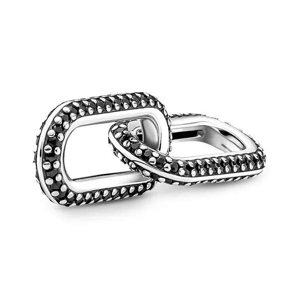 Hạt Vòng Charm Pandora Me Styling Pavé Double Link 799660C03 Màu Đen Bạc