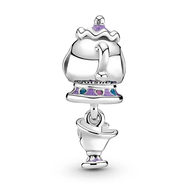 Hạt Vòng Charm Pandora Disney Beauty And The Beast Mrs Potts And Chip Dangle 799015C01 Màu Bạc Tím