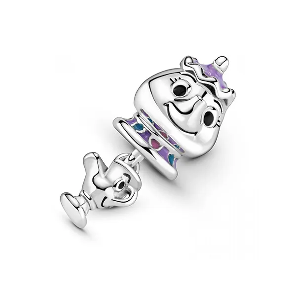 Hạt Vòng Charm Pandora Disney Beauty And The Beast Mrs Potts And Chip Dangle 799015C01 Màu Bạc Tím