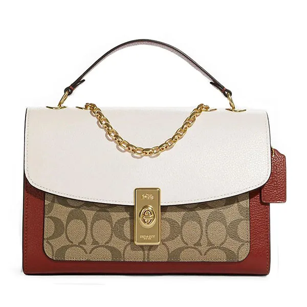 Túi Đeo Chéo Coach Lane Shoulder Bag In Colorblock Signature Canvas C8207 Màu Nâu Phối Trắng