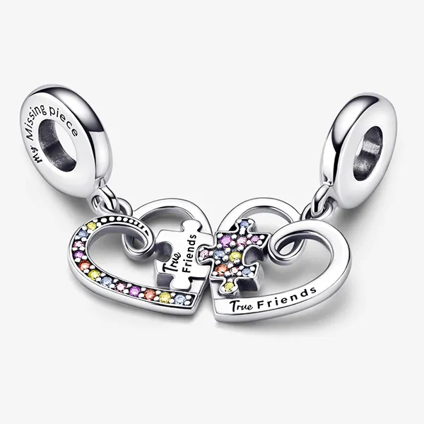 Hạt Vòng Charm Pandora Puzzle Piece Hearts Splittable Friendship Dangle 792239C01 Màu Bạc - Trang sức - Vua Hàng Hiệu
