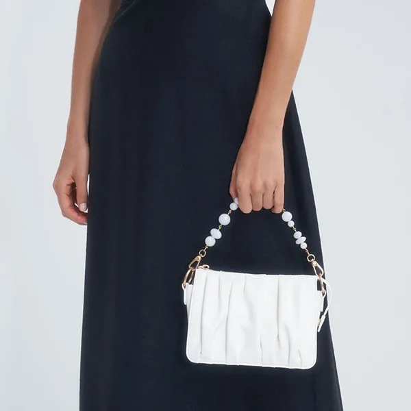 Túi Đeo Vai Nữ Charles & Keith CNK Beaded Strap Ruched Shoulder Bag - White CK2-20270749 Màu Trắng