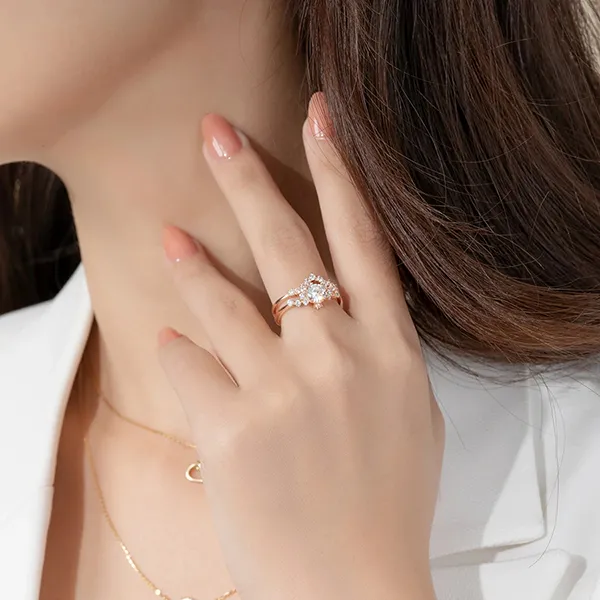 Nhẫn Huy Thanh Jewelry NDINO 223 - 14K - Đá Cubic Zirconia Màu Vàng Hồng