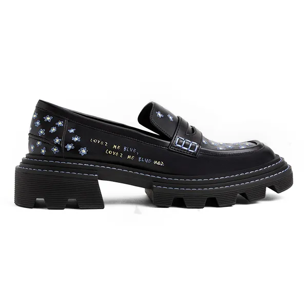 Giày Lười Nữ Charles & Keith CNK Perline Chunky Penny Loafers 70900334-2 Màu Đen