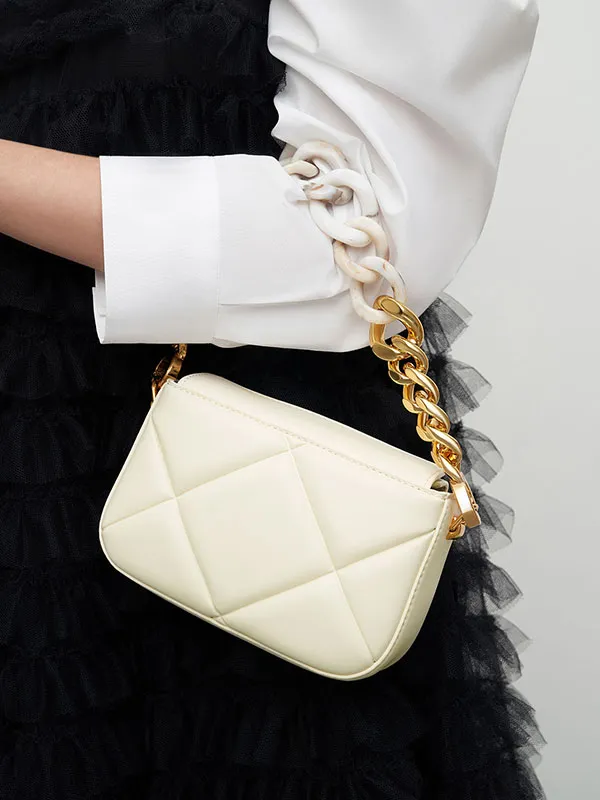 Túi Xách Nữ Charles & Keith CNK Mini Danika Chunky Chain Padded Bag Cream 50270926 Màu Trắng