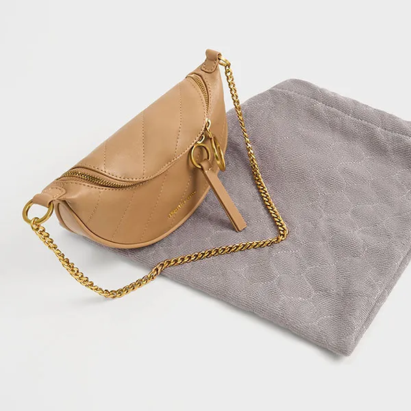 Túi Đeo Chéo Nữ Charles & Keith CNK Philomena Upcycled Leather Crossbody Bag 80151186 Màu Kem