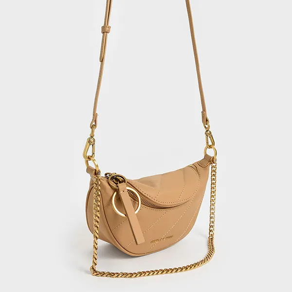 Túi Đeo Chéo Nữ Charles & Keith CNK Philomena Upcycled Leather Crossbody Bag 80151186 Màu Kem