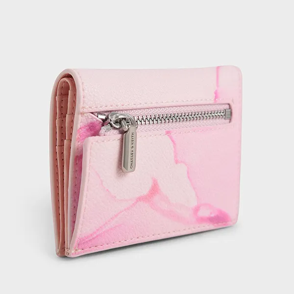 Ví Nữ Charles & Keith CNK Front Flap Watercolour-Print Small Wallet Light Pink CK6-10701210-2 Màu Hồng