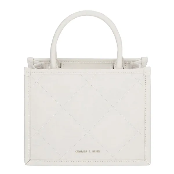 Túi Xách Nữ Charles & Keith CNK Celia Quilted Double Handle Tote Bag CK2-30781842-1 Màu Trắng