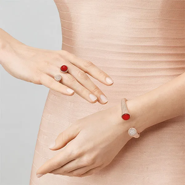 Nhẫn Jewery Luxury Alhambra Carnelian Gold 18k Rose Gold Màu Vàng Hồng