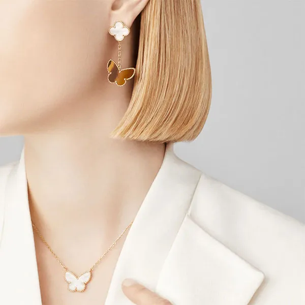 Khuyên Tai Jewery Luxury Alhambra M.O.P Ft Butterfly Tiger Eye Gold 18k Màu Vàng Gold - Trang sức - Vua Hàng Hiệu