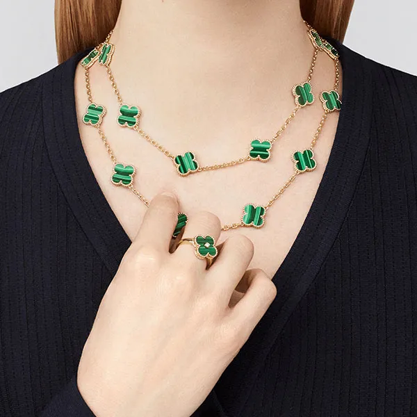Nhẫn Jewery Luxury Alhambra Malachite Gold 18k Yellow Gold Màu Vàng Gold