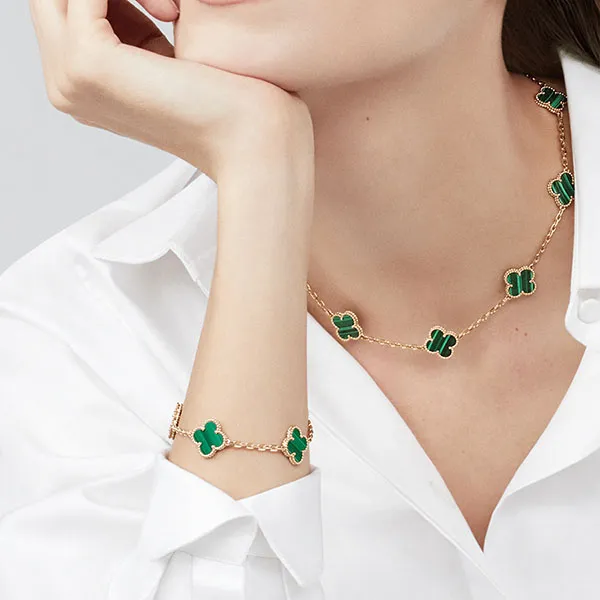 Vòng Đeo Tay Jewery Luxury Alhambra Malachite 18k Yellow Gold Màu Vàng Gold Size 15mm - Trang sức - Vua Hàng Hiệu