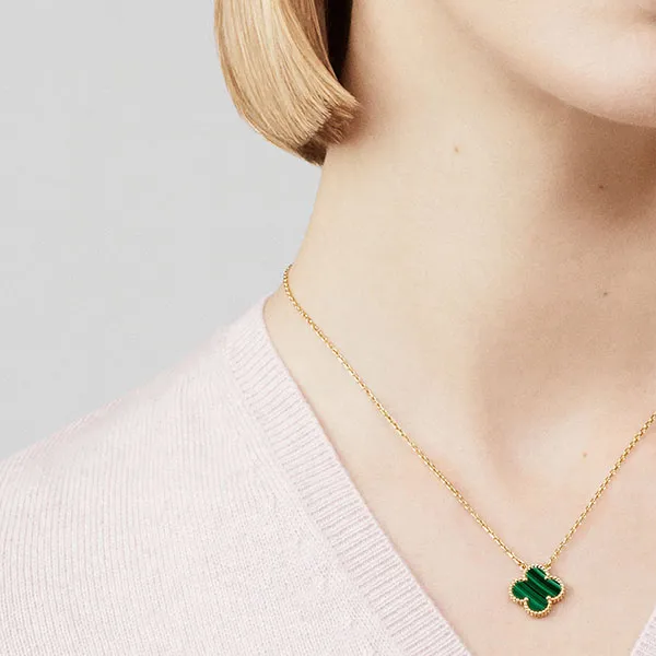Dây Chuyền Jewery Luxury Alhambra Malachite 18k Yellow Gold Màu Vàng Gold Size 15mm - Trang sức - Vua Hàng Hiệu