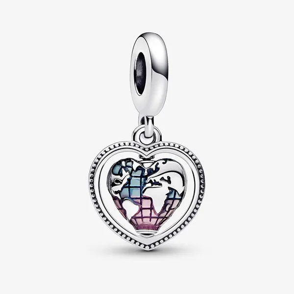 Hạt Vòng Charm Pandora Family Spinning Heart Globe Dangle 792240C01 Màu Bạc - Trang sức - Vua Hàng Hiệu