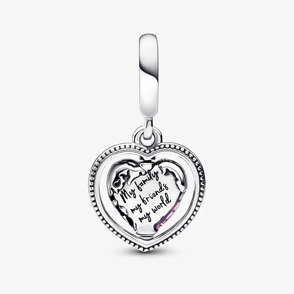 Hạt Vòng Charm Pandora Family Spinning Heart Globe Dangle 792240C01 Màu Bạc - Trang sức - Vua Hàng Hiệu