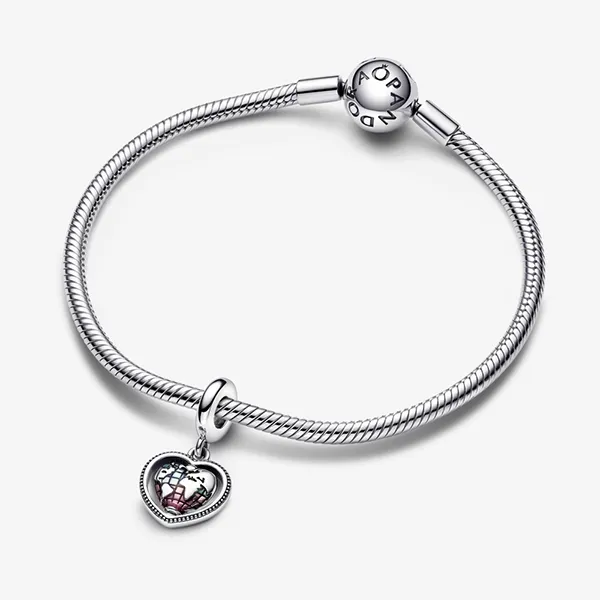Hạt Vòng Charm Pandora Family Spinning Heart Globe Dangle 792240C01 Màu Bạc - Trang sức - Vua Hàng Hiệu