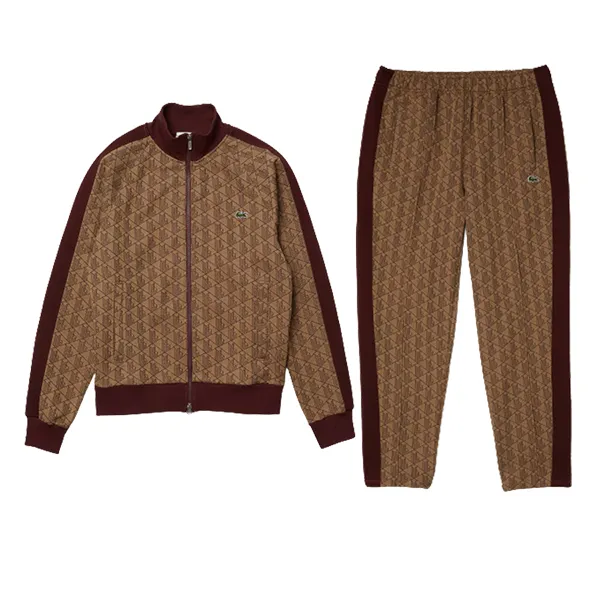 Bộ Quần Áo Nỉ Lacoste L!VE Monogram Jacquard Màu Be Phối Nâu Size XS