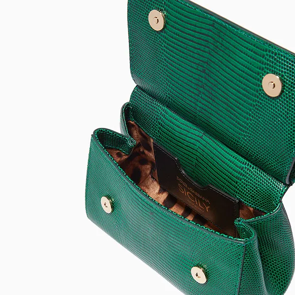 Túi Cầm Tay Nữ Dolce & Gabbana D&G Green Iguana-Effect Mini Sicily Bag Màu Xanh Lá