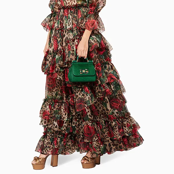 Túi Cầm Tay Nữ Dolce & Gabbana D&G Green Iguana-Effect Mini Sicily Bag Màu Xanh Lá