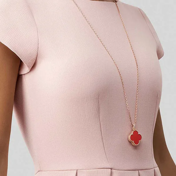 Dây Chuyền Jewery Luxury Alhambra Secret Carnelian 18k Rose Gold Diamond Màu Vàng Hồng