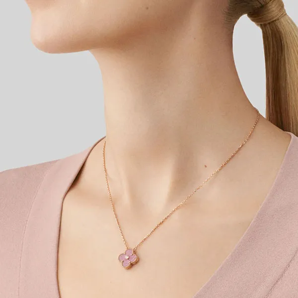 Dây Chuyền Jewery Luxury Alhambra Diamond Gold 18k Rose Gold With Rhodonite Màu Vàng Hồng